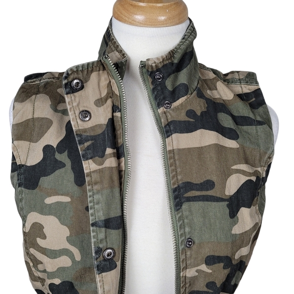CI SONO Utility Jacket Outerwear Sleeveless Camo Military Button Down Zip Up - Picture 9 of 13